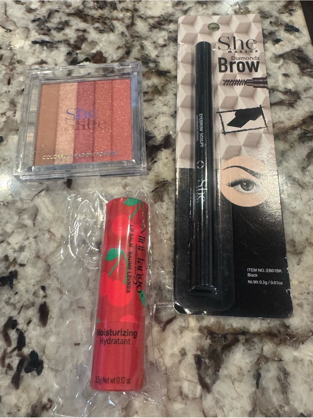 Makeup Bundle- Diamonds Brow Pencil - Black - shadow pallet & lip balm